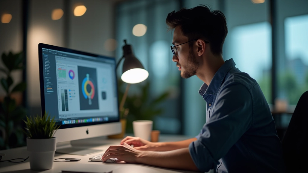 Designer working with software tools on modern computer setup